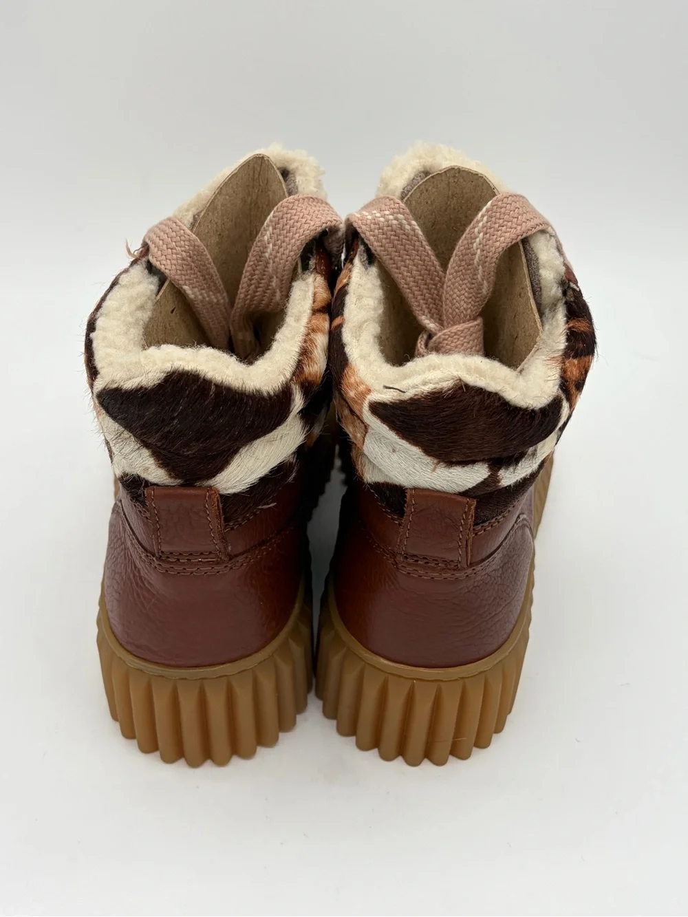 Sam Edelman Brown & Cream Shearling Platform Lace-Up Boots